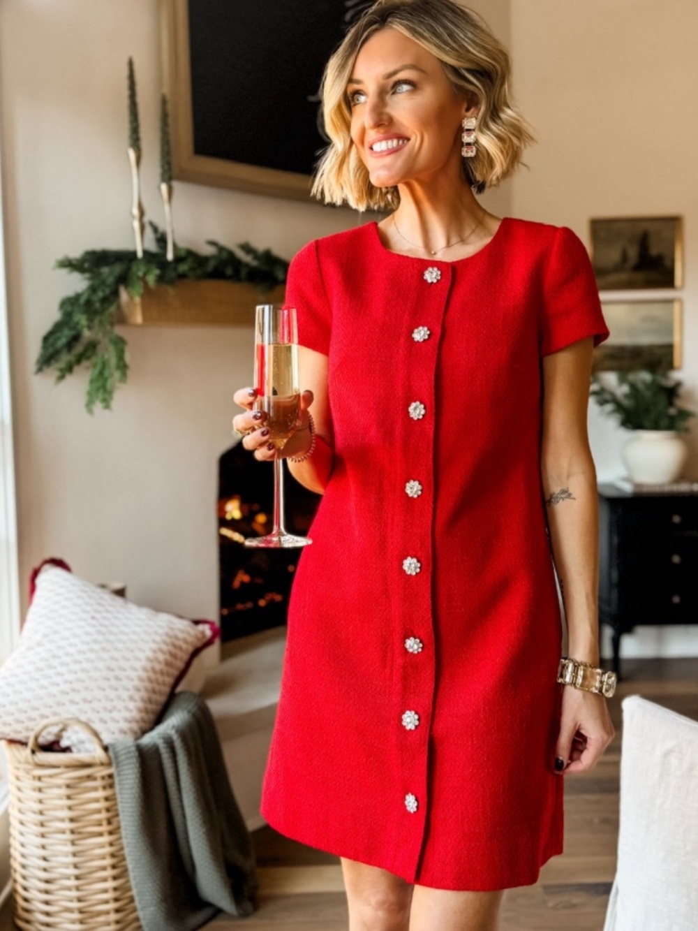 NWT J.Crew Tweed Dress With Jeweled Buttons Red Shift Size 6 *